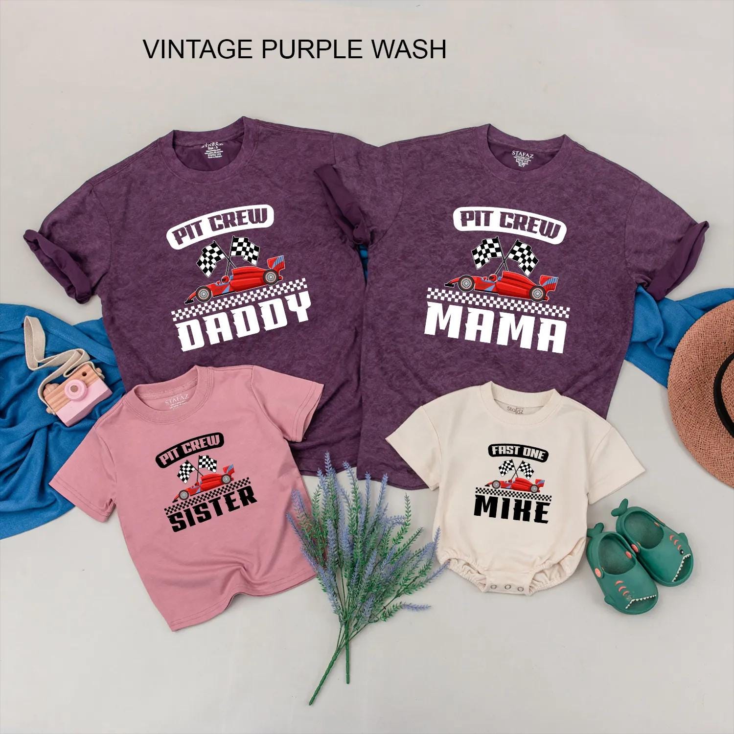 Custom Pit Crew Family Matching Race Day Shirts for 1st Birthday Party, Fast One Baby Boy Outfit and Race Car Theme Celebration Gift