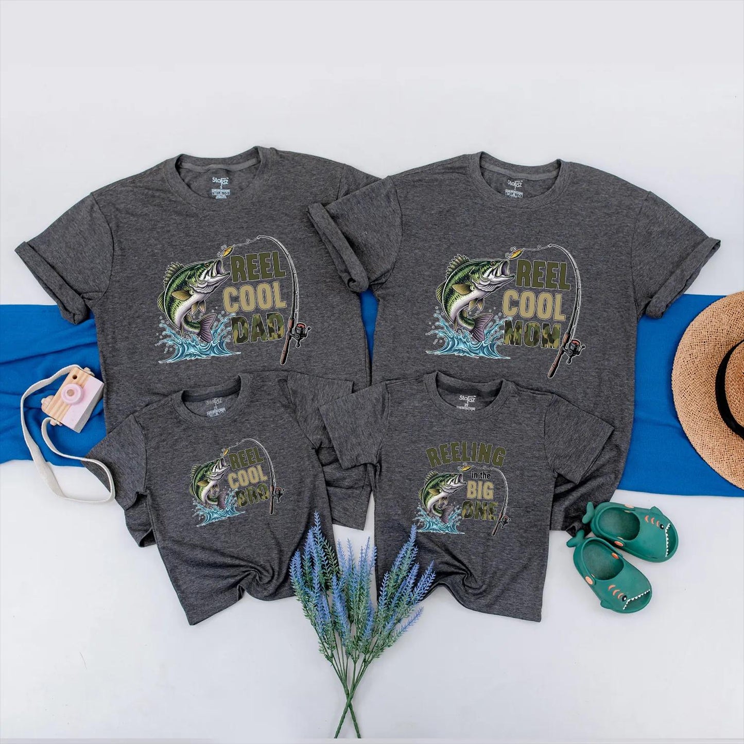 Personalized Reel Cool Family Matching Fishing Shirts Reeling in the Big One Outdoor Birthday Party Outfit for Baby Boy Fishermen