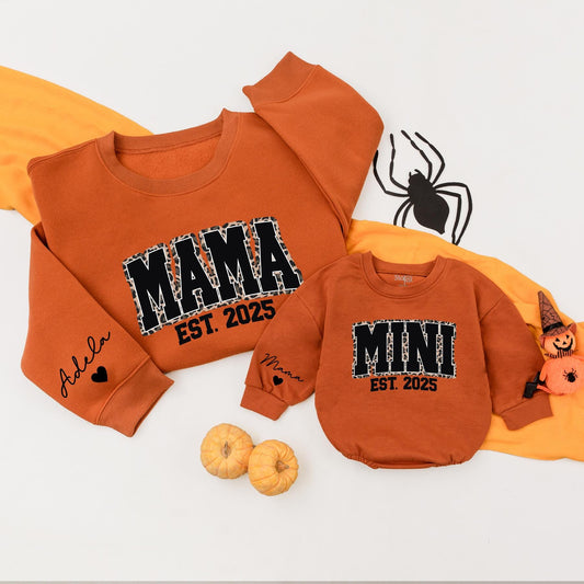 Personalized Leopard Mama Mini Sweatshirts Matching Mommy and Me Outfits Cheetah Print Thanksgiving