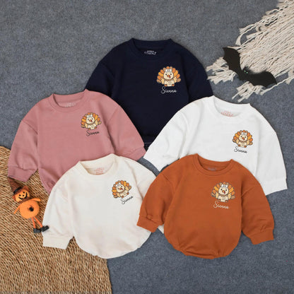 Thankful Fall Turkey Bubble Romper Baby Girl Personalized Thanksgiving Outfit Cute Custom Autumn Bodysuit Infant