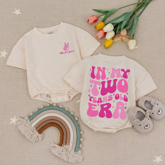 Custom Name In My Two Years Old Era Baby Romper, Trendy Second Birthday Outfit for Toddler Girl Boy Bodysuit Unique 2nd Bday Gift