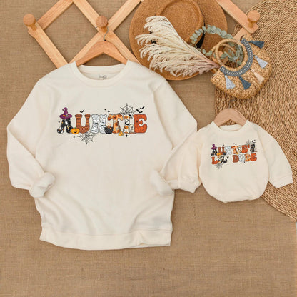 Custom Auntie and Little Dude Matching Halloween Sweatshirts Spooky Duo Fall Aunt Nephew Family Outfits