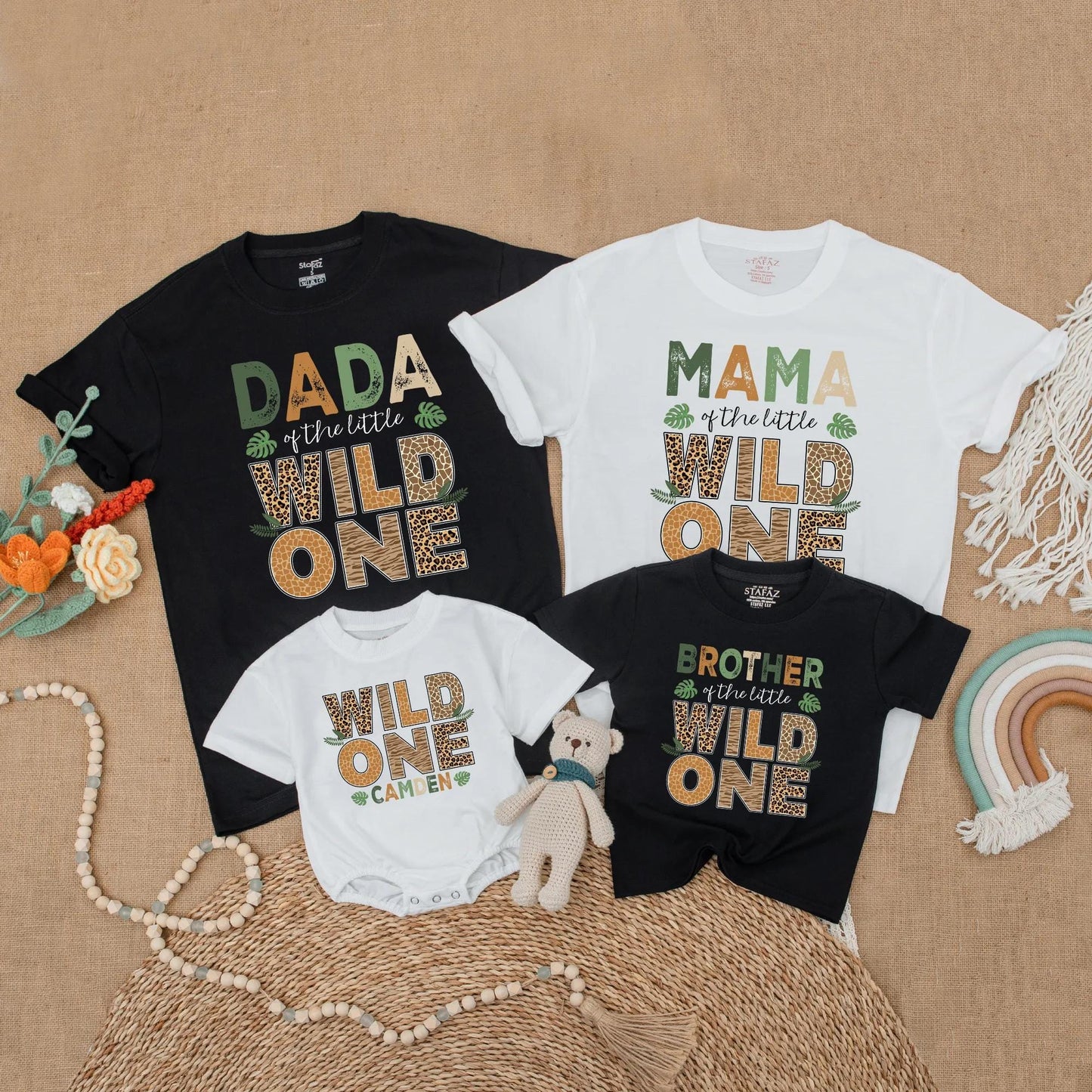 Custom Family Matching Wild One Birthday Shirts Mama Dada Brother Safari Zoo Animal Print 1st Birthday Boy Gift Outfit