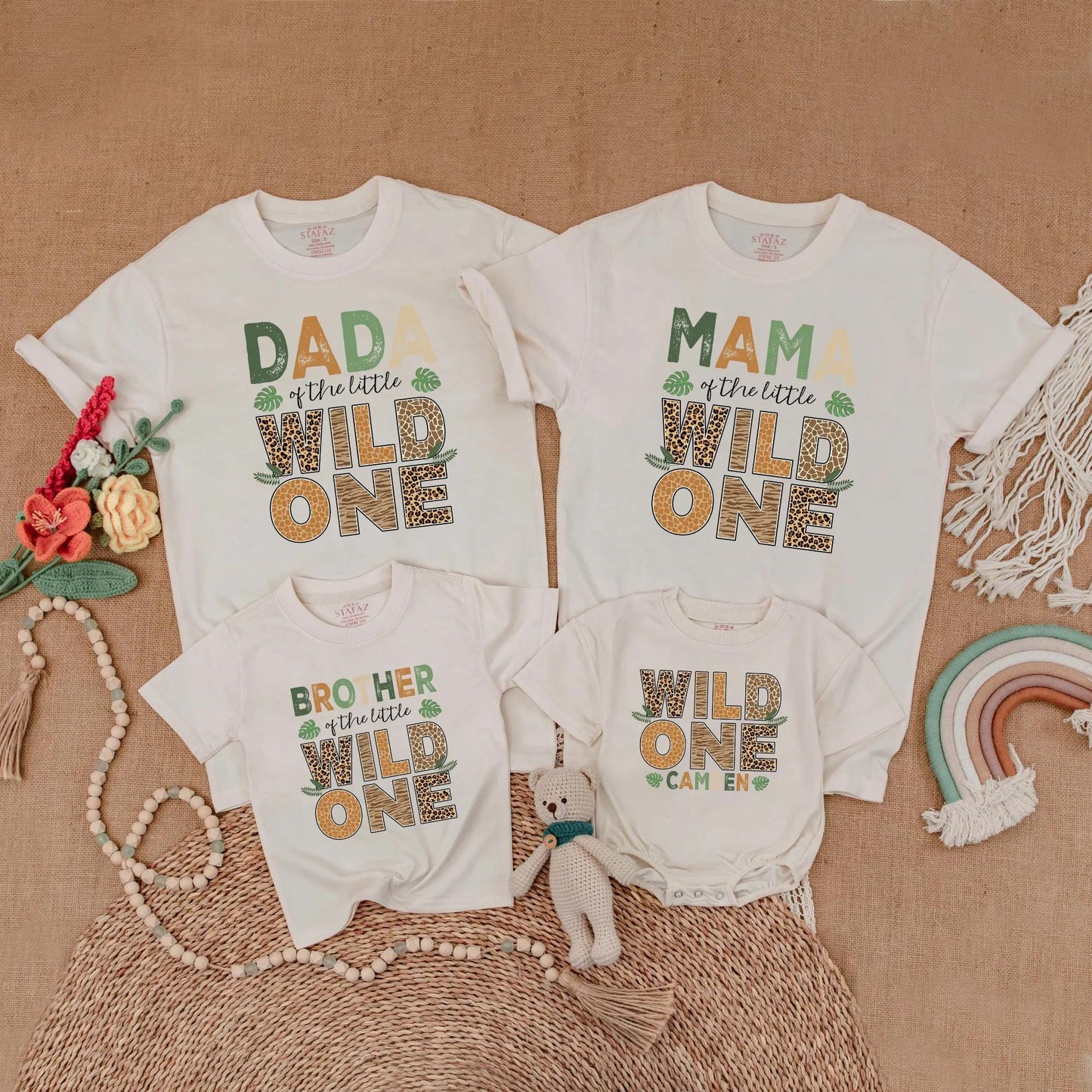 Custom Family Matching Wild One Birthday Shirts Mama Dada Brother Safari Zoo Animal Print 1st Birthday Boy Gift Outfit