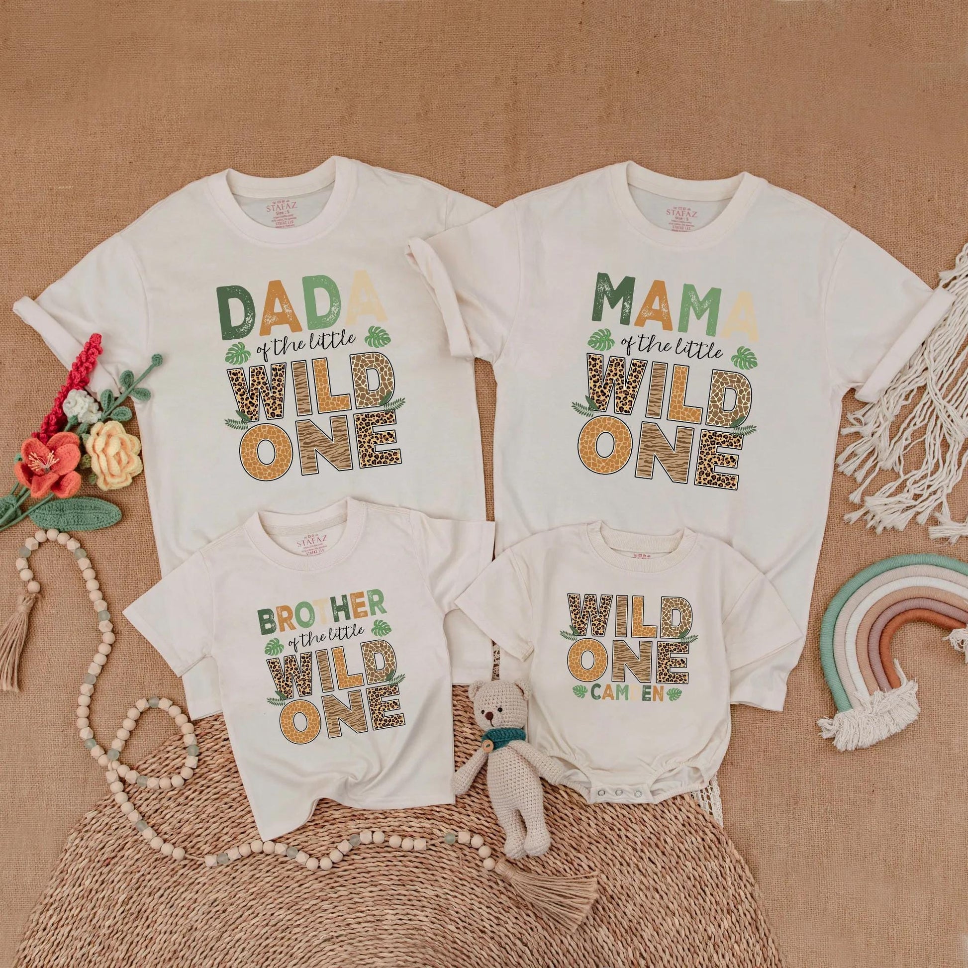 Custom Family Matching Wild One Birthday Shirts Mama Dada Brother Safari Zoo Animal Print 1st Birthday Boy Gift Outfit