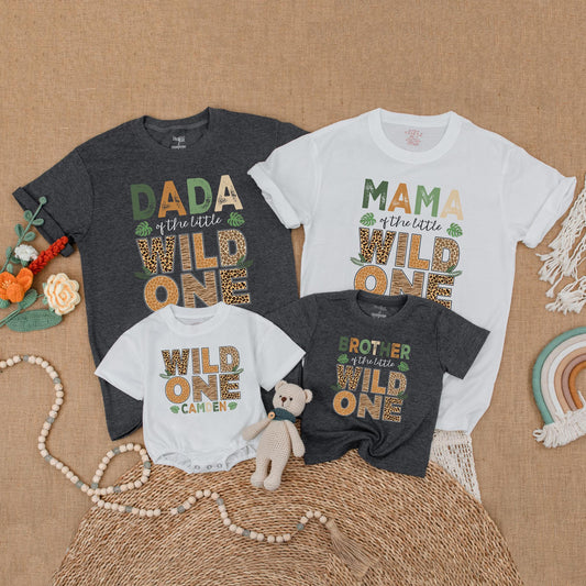Custom Family Matching Wild One Birthday Shirts Mama Dada Brother Safari Zoo Animal Print 1st Birthday Boy Gift Outfit