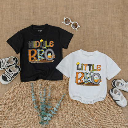 Big Brother Little Brother Construction Matching Shirts Reveal Outfits Toddler Boy Baby Announcement Clothes
