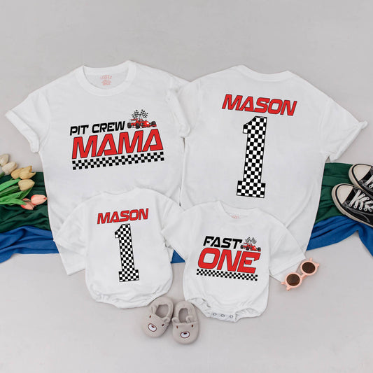 Personalized Pit Crew Family Matching Fast One Birthday Shirt for Girls Racing Car Outfit 1st Birthday Gift