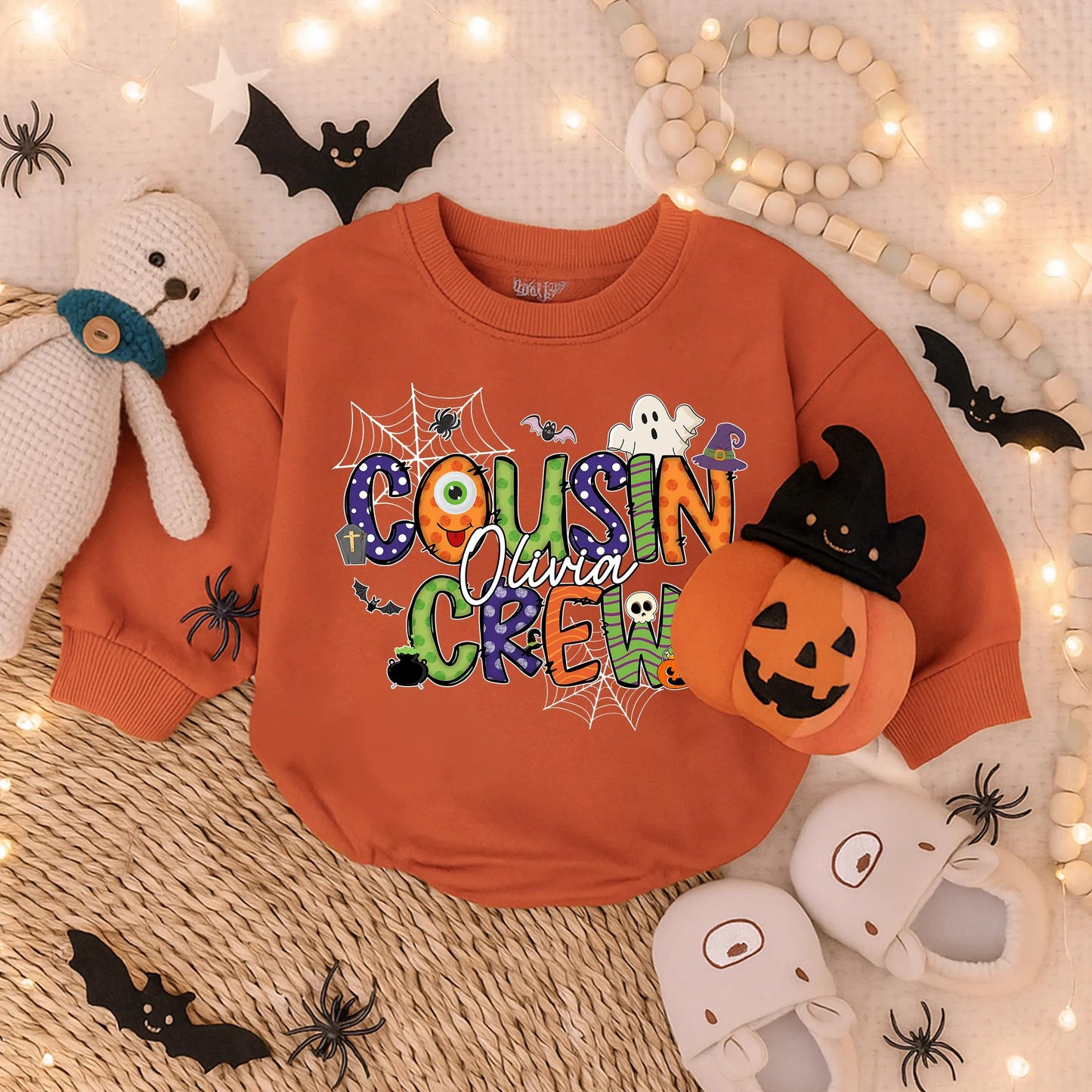 Custom Name Cousin Crew Halloween Romper: Spooky Squad Goals! Matching Baby Outfit for Family Trip Fun, Kids' Personalized Costume, Comfy Fall Cotton (139)