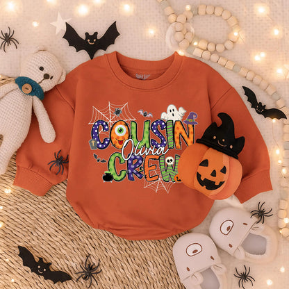 Custom Name Cousin Crew Halloween Romper: Spooky Squad Goals! Matching Baby Outfit for Family Trip Fun, Kids' Personalized Costume, Comfy Fall Cotton (139)