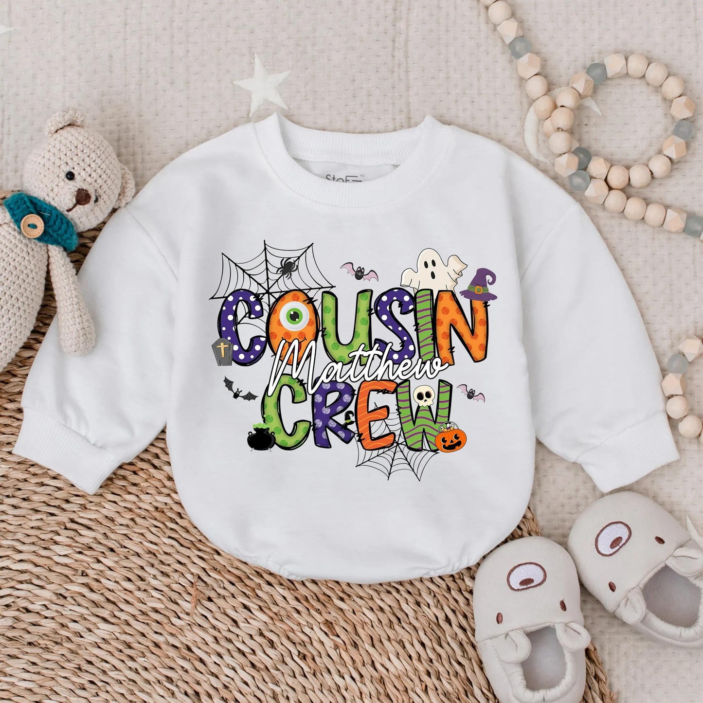 Custom Name Cousin Crew Halloween Romper: Spooky Squad Goals! Matching Baby Outfit for Family Trip Fun, Kids' Personalized Costume, Comfy Fall Cotton (139)