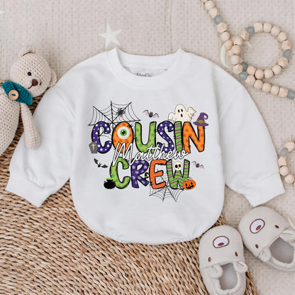 Custom Name Cousin Crew Halloween Romper: Spooky Squad Goals! Matching Baby Outfit for Family Trip Fun, Kids' Personalized Costume, Comfy Fall Cotton (139)