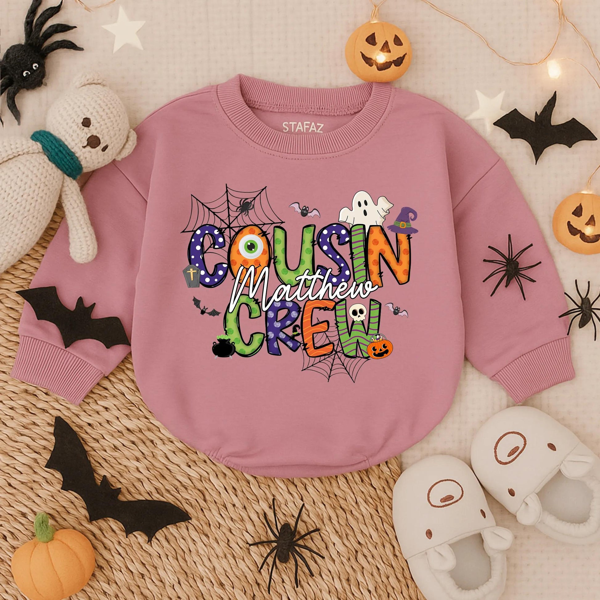 Custom Name Cousin Crew Halloween Romper: Spooky Squad Goals! Matching Baby Outfit for Family Trip Fun, Kids' Personalized Costume, Comfy Fall Cotton (139)