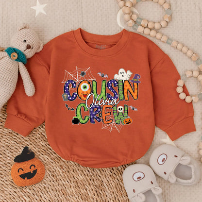 Custom Name Cousin Crew Halloween Romper: Spooky Squad Goals! Matching Baby Outfit for Family Trip Fun, Kids' Personalized Costume, Comfy Fall Cotton (139)
