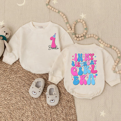 Personalized In My Birthday Girl Era Bubble Romper First Birthday Outfit for Baby Girl Smash Cake Party Floral Design Comfortable Gift