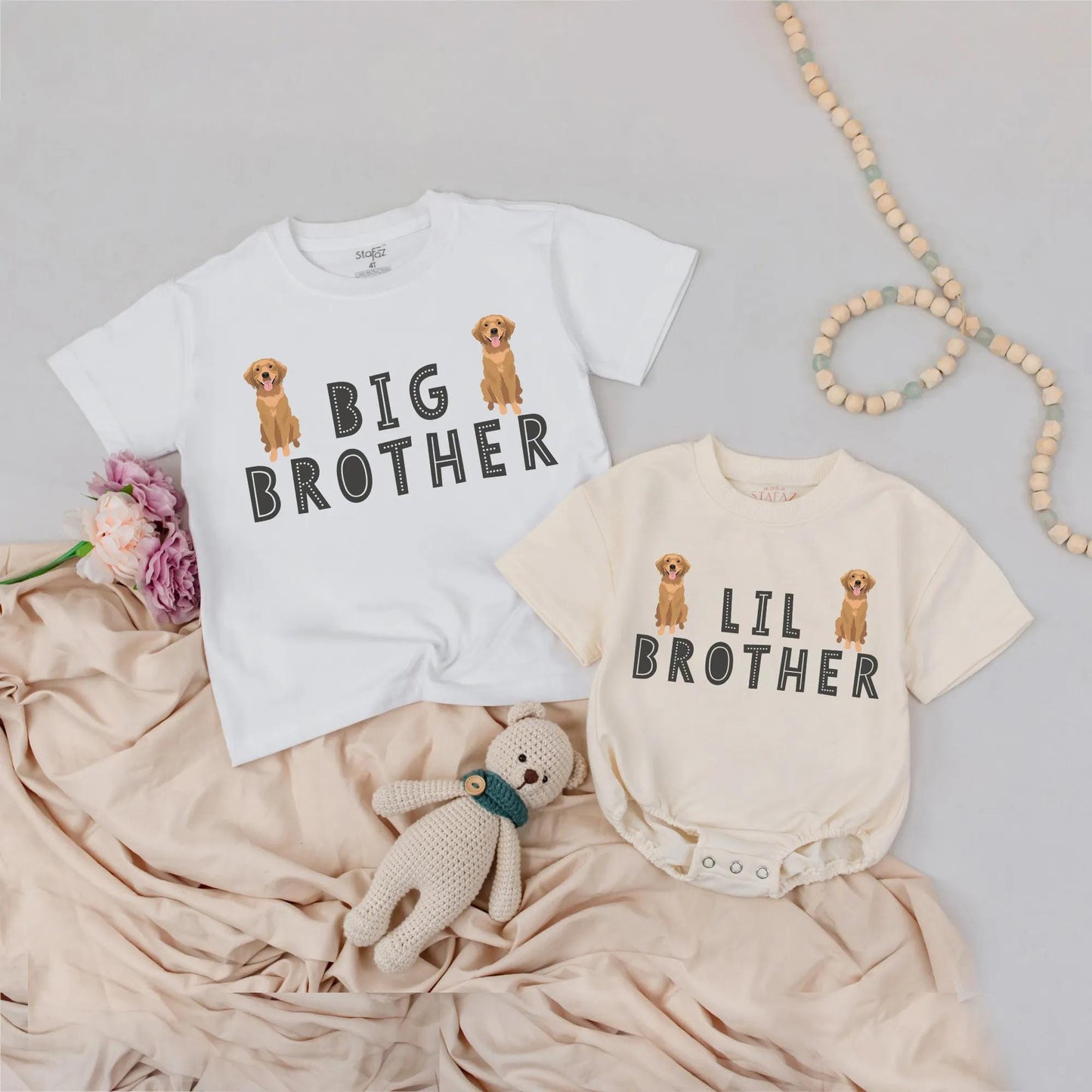 Big Brother Lil Brother Dog Theme Matching Outfits Puppy Brothers Toddler Shirt Baby Bodysuit Brother Announcement Gift