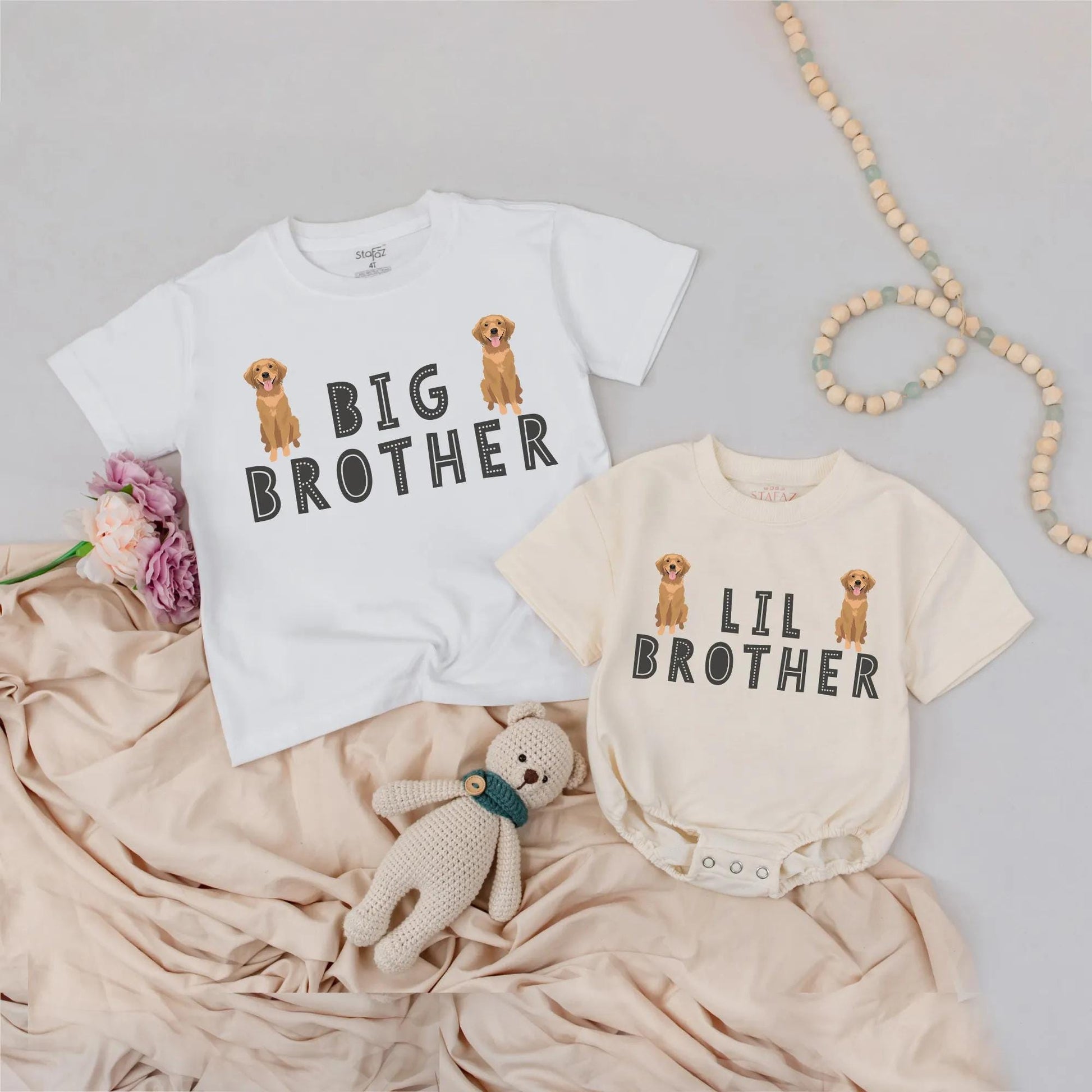Big Brother Lil Brother Dog Theme Matching Outfits Puppy Brothers Toddler Shirt Baby Bodysuit Brother Announcement Gift