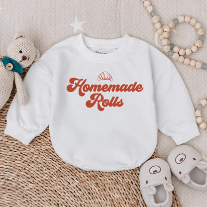 Retro Homemade Rolls Bubble Romper - Cute Fall Baby Outfit, First Thanksgiving Toddler Clothes, Autumn Infant Apparel for Boys & Girls