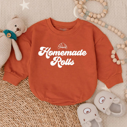 Retro Homemade Rolls Bubble Romper - Cute Fall Baby Outfit, First Thanksgiving Toddler Clothes, Autumn Infant Apparel for Boys & Girls