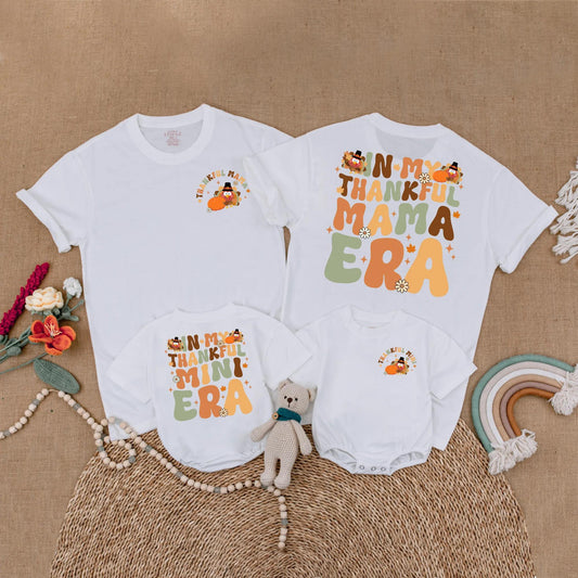 Thankful Mama and Mini Matching Shirts Thanksgiving Outfits Retro Turkey Design Family Gift Fall Baby Toddler Shirts Mommy and Me
