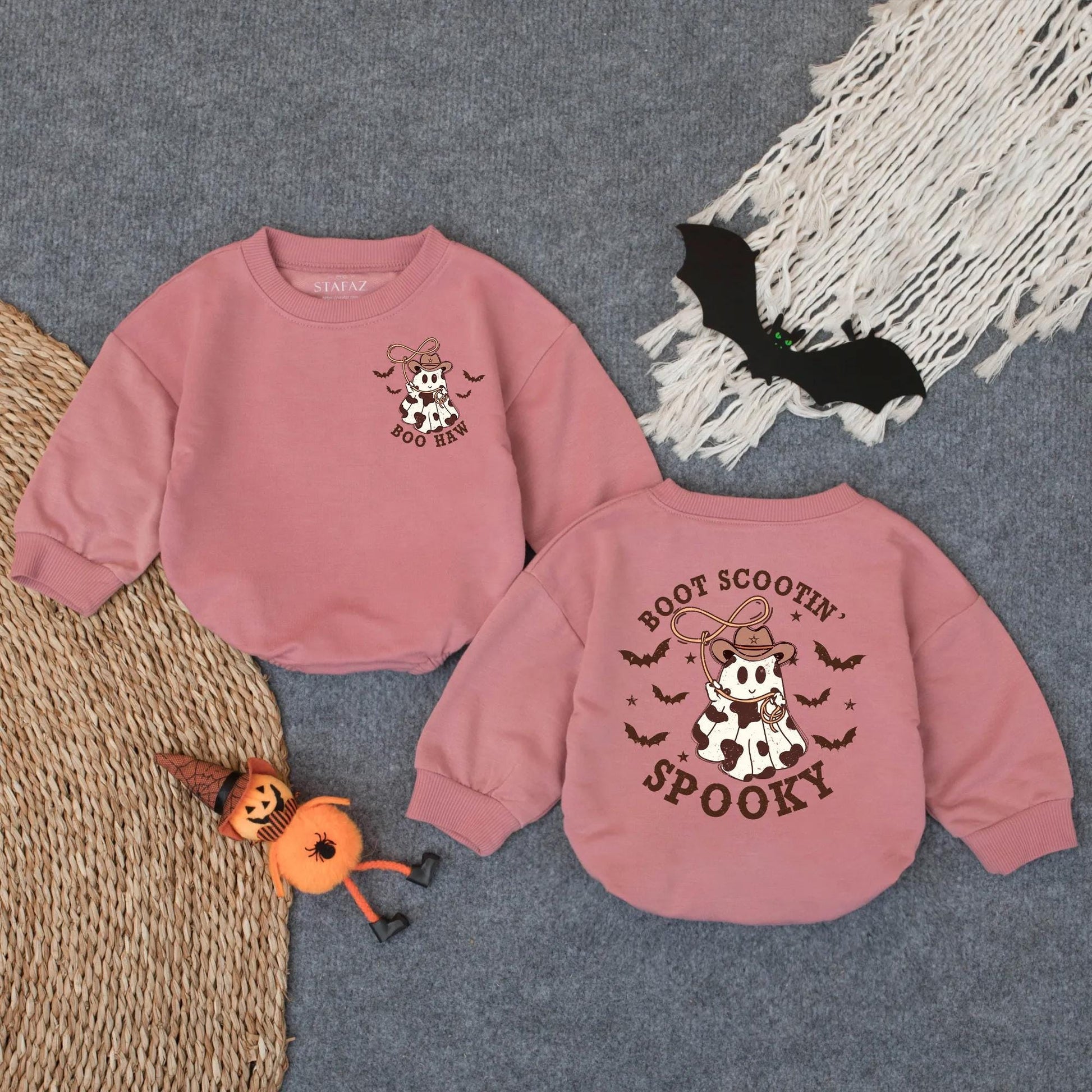 Boot Scootin' Spooky Cowboy Ghost Romper, Boo Haw Halloween Western Outfit, Baby Toddler Fall Rodeo Costume Sweatshirt, Cute Infant Boy Clothes 139