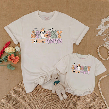 Spooky Mama and Mini Matching Halloween Shirts Cute Pumpkin Baby Romper Spooky Season Mommy and Me Outfit Gift