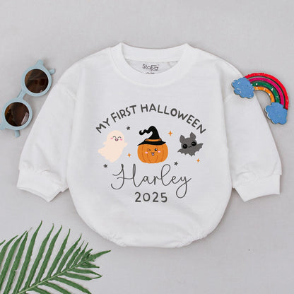 My First Halloween Personalized Romper Custom Name Baby Bodysuit Festive Fall Outfit Shower Gift