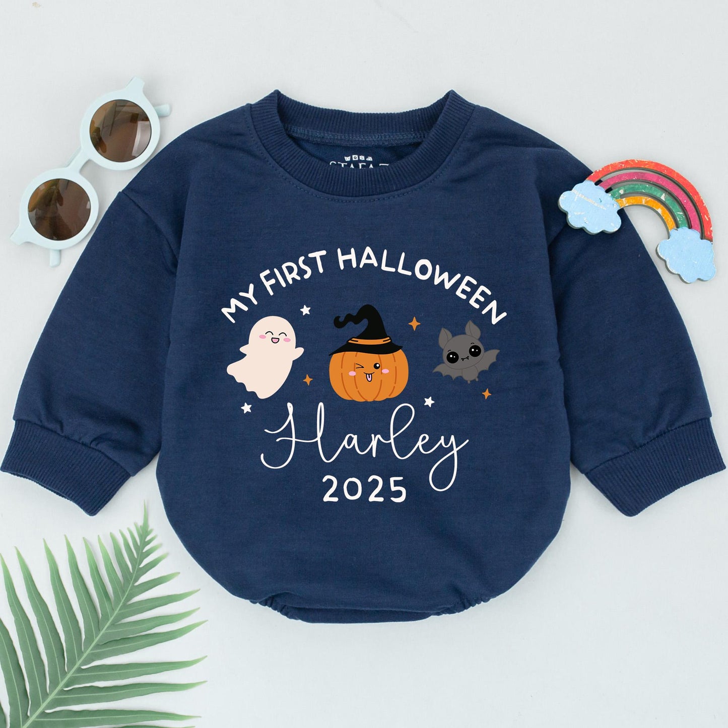 My First Halloween Personalized Romper Custom Name Baby Bodysuit Festive Fall Outfit Shower Gift