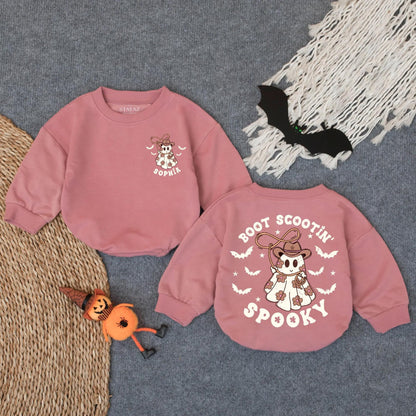 Custom Sophia's Boot Scootin' Spooky Romper, Cowboy Ghost Halloween Outfit, Cute Western Infant Girl Apparel, Retro Rodeo Fall Baby Costume 137