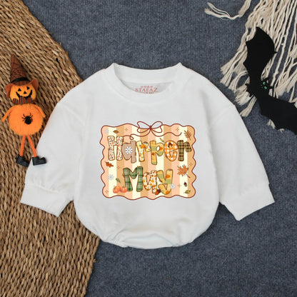 Personalized Thanksgiving Pumpkin Bow Bubble Romper Girl Fall Outfit Autumn Infant Apparel First Turkey Day Glitter Gift