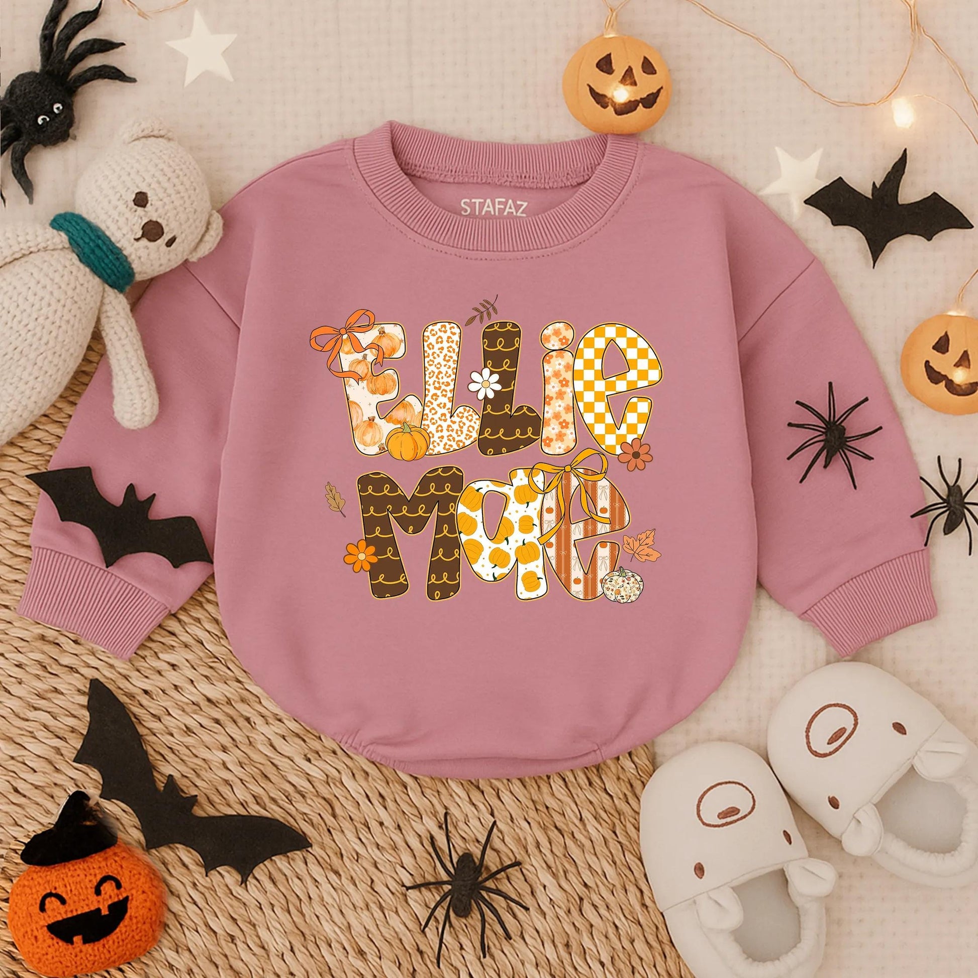 Ellie Mae Custom Name Bubble Romper Preppy Fall Vintage Style Girl Autumn Baby Clothes Personalized First Thanksgiving Outfit Toddler Gift