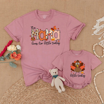 Adorable Mommy and Me Matching Turkey Shirts for Baby and Toddler, Charming Thanksgiving Family Outfit Idea Fall Season New Mom Gift