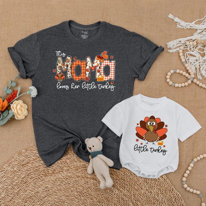 Adorable Mommy and Me Matching Turkey Shirts for Baby and Toddler, Charming Thanksgiving Family Outfit Idea Fall Season New Mom Gift