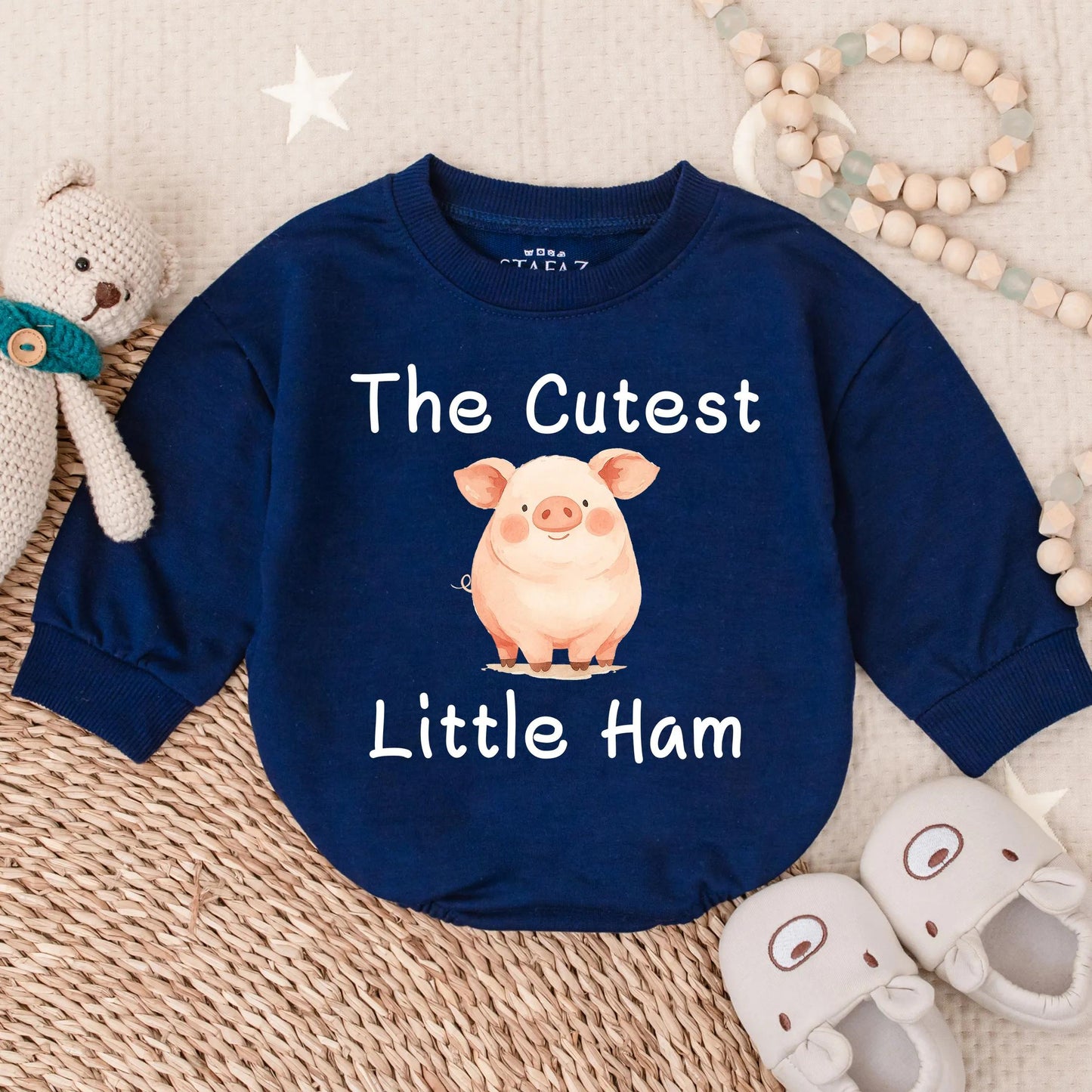 Cutest Little Ham Pig Baby Romper Sweatshirt Funny Farm Animal Outfit Soft Comfortable Toddler Newborn Bodysuit Cute Baby Shower Gift Clothes
