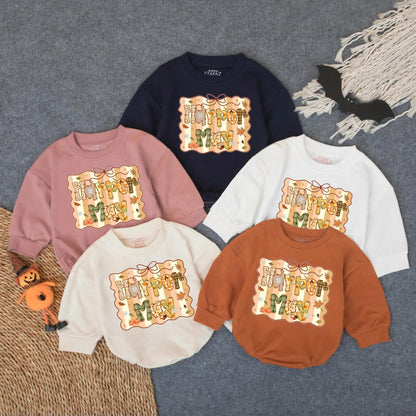 Personalized Thanksgiving Pumpkin Bow Bubble Romper Girl Fall Outfit Autumn Infant Apparel First Turkey Day Glitter Gift