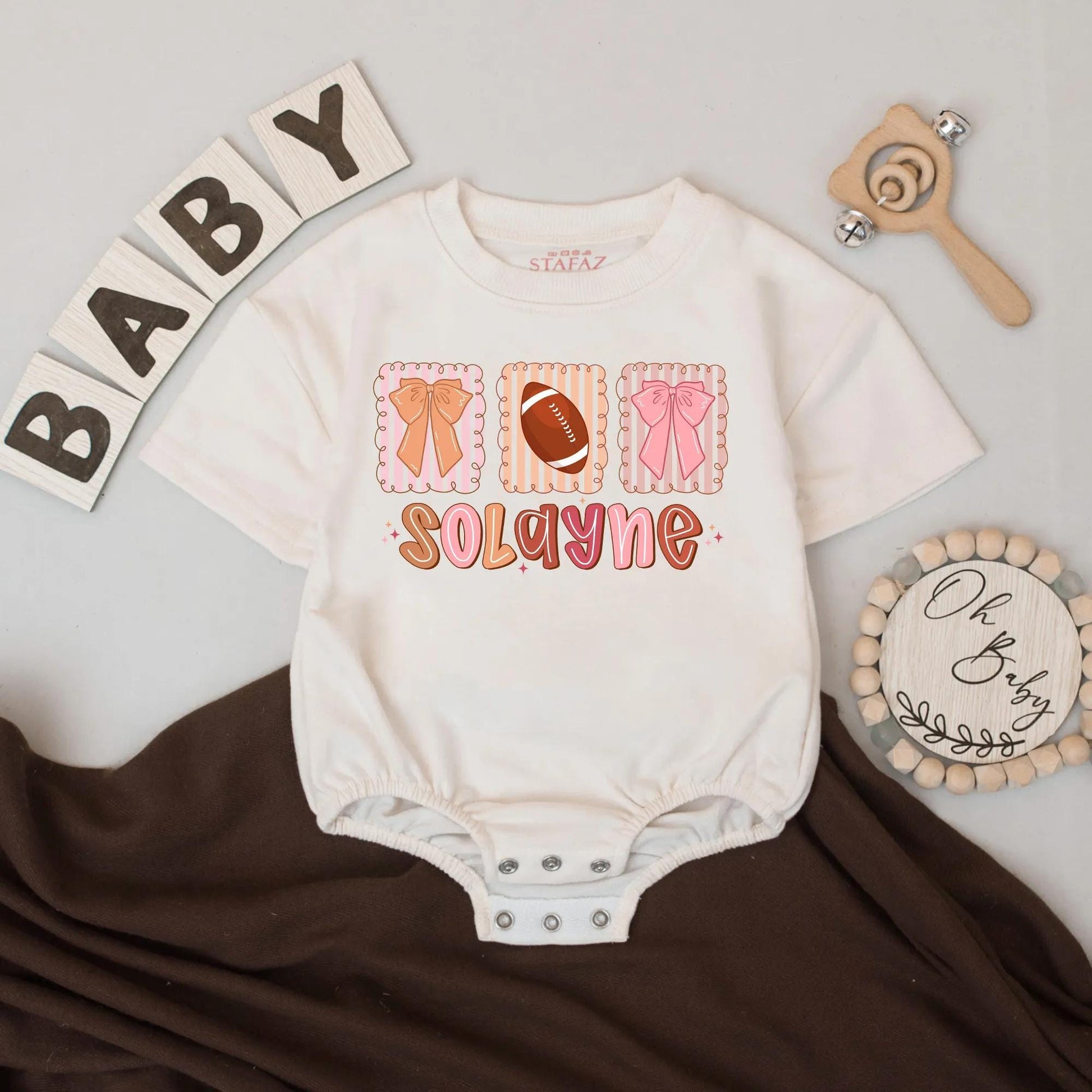 Custom Football Baby Girl Romper Game Day Outfit Personalized Name Bodysuit Perfect Football Baby Shower Gift Fall Baby Clothes