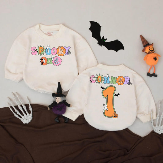 Spooky One Baby Romper, Personalized Halloween 1st Birthday Outfit, Spooky Birthday Bodysuit, Fall Baby Gift (139 chars)
