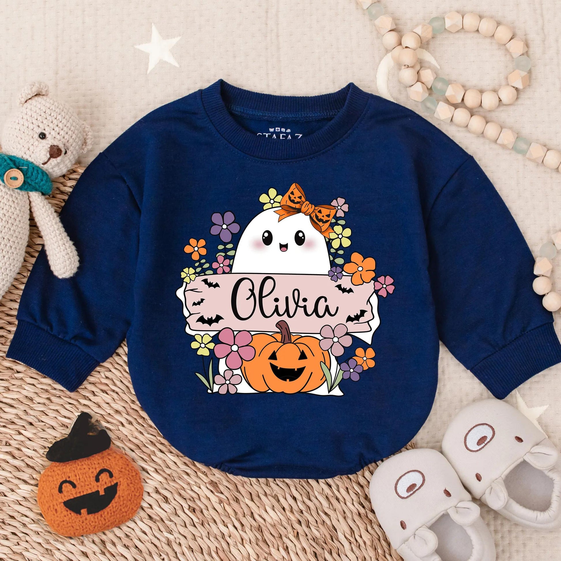 Boo Pumpkin Floral First Halloween Girl Romper, Spooky Fall Baby Outfit, Baby's First Boo Costume Bodysuit, Oversized Autumn Clothes, Gift 138