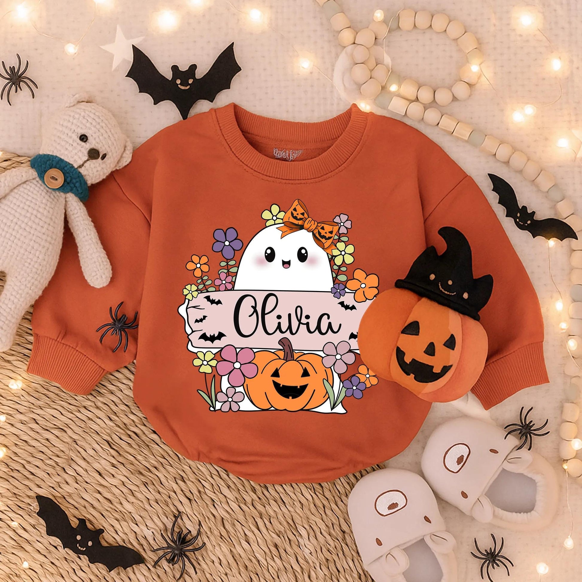 Boo Pumpkin Floral First Halloween Girl Romper, Spooky Fall Baby Outfit, Baby's First Boo Costume Bodysuit, Oversized Autumn Clothes, Gift 138