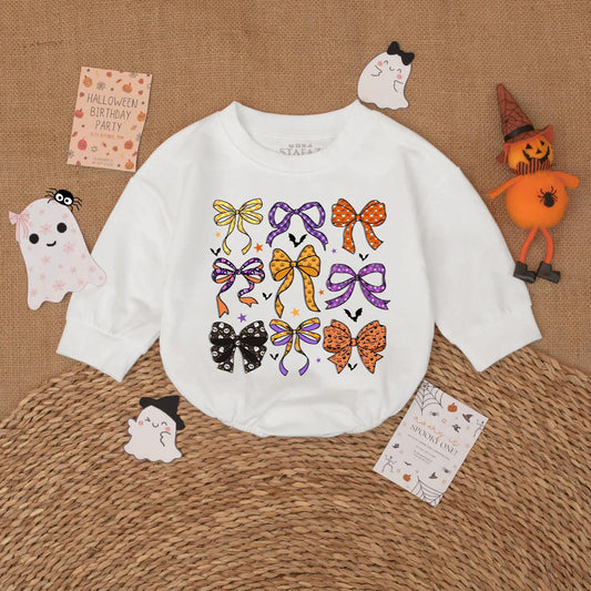 Cute Halloween Bow Baby Romper Spooky Fall Girl Outfit Toddler Bodysuit Clothes for Festive Autumn Baby Girl Gift Ideas