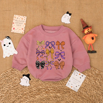 Cute Halloween Bow Baby Romper Spooky Fall Girl Outfit Toddler Bodysuit Clothes for Festive Autumn Baby Girl Gift Ideas