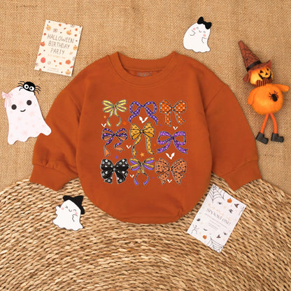 Cute Halloween Bow Baby Romper Spooky Fall Girl Outfit Toddler Bodysuit Clothes for Festive Autumn Baby Girl Gift Ideas