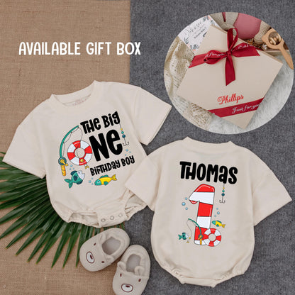 Big One Fishing Boy 1st Birthday Bubble Romper - First Birthday Outfit for Boy, Nautical Theme, Summer Baby Gift
