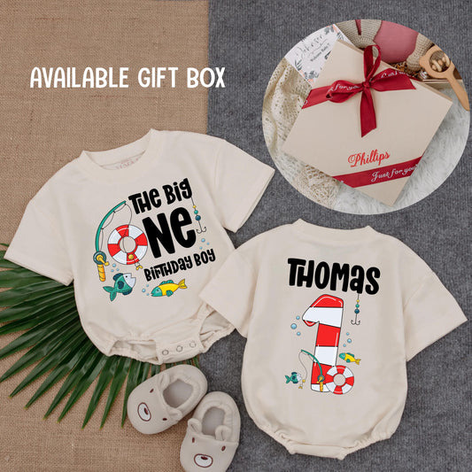 Big One Fishing Boy 1st Birthday Bubble Romper - First Birthday Outfit for Boy, Nautical Theme, Summer Baby Gift