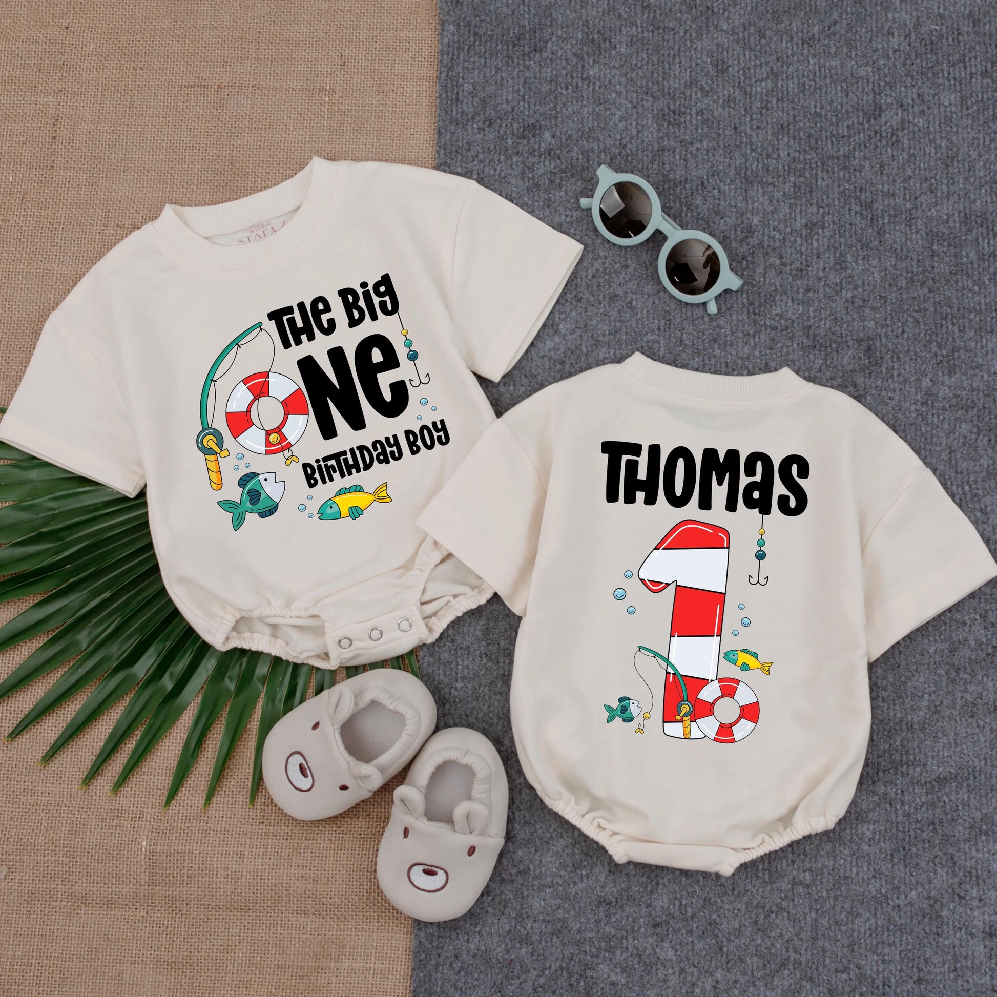 Big One Fishing Boy 1st Birthday Bubble Romper - First Birthday Outfit for Boy, Nautical Theme, Summer Baby Gift