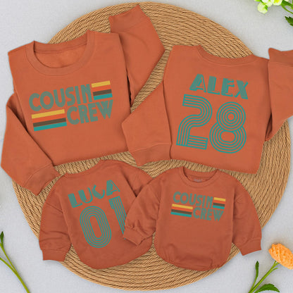Custom Retro Cousin Crew Sweatshirts, Matching Family Vintage Teal Design, Baby Romper & Kids Clothes, 70s Style