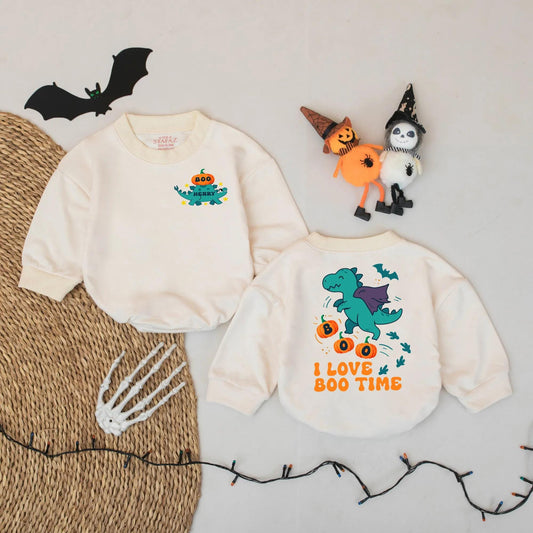 Personalized Dino Pumpkin Baby Romper Custom Name Halloween Costume Fall Outfit for Infant Toddler