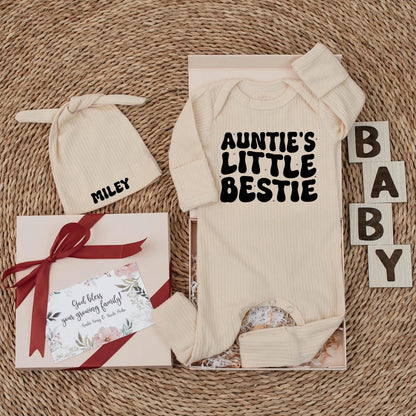 Auntie's Little Bestie Baby Bodysuit Cute Newborn Outfit Funny Aunt Gift for Niece Nephew Personalized Romper