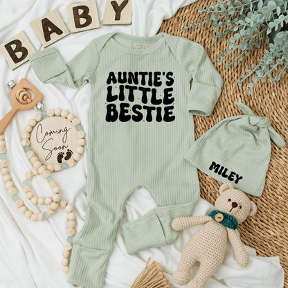 Auntie's Little Bestie Baby Bodysuit Cute Newborn Outfit Funny Aunt Gift for Niece Nephew Personalized Romper
