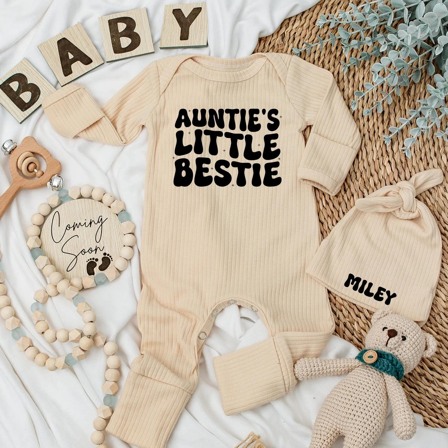 Auntie's Little Bestie Baby Bodysuit Cute Newborn Outfit Funny Aunt Gift for Niece Nephew Personalized Romper